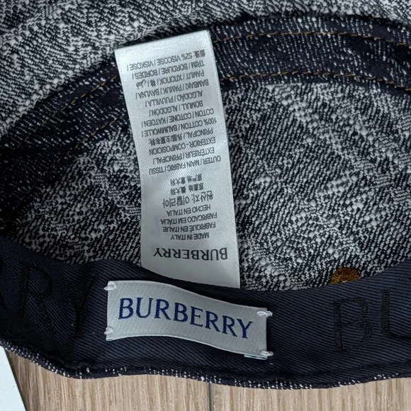 $390 Mens Burberry Denim Check Baseball Cap Hat Indigo Large